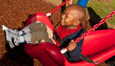 The Molded Bucket Seat with Chains is an ideal inclusive swing seat for children of all ages who need upper body support.