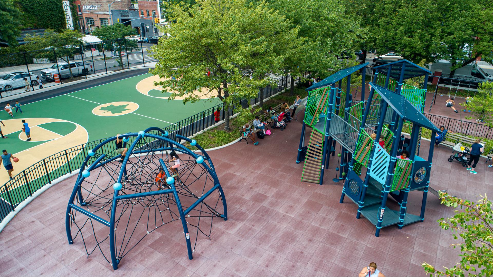 William E. Sheridan Playground Playground Towers in urban city park