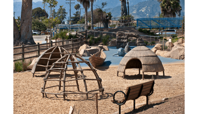 Inspired by Chumash Indian village pre European colonization. For kids 5-12, this play space reflects the natural landscape.