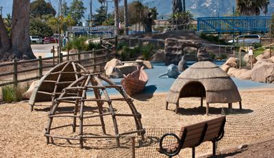 Inspired by Chumash Indian village pre European colonization. For kids 5-12, this play space reflects the natural landscape.