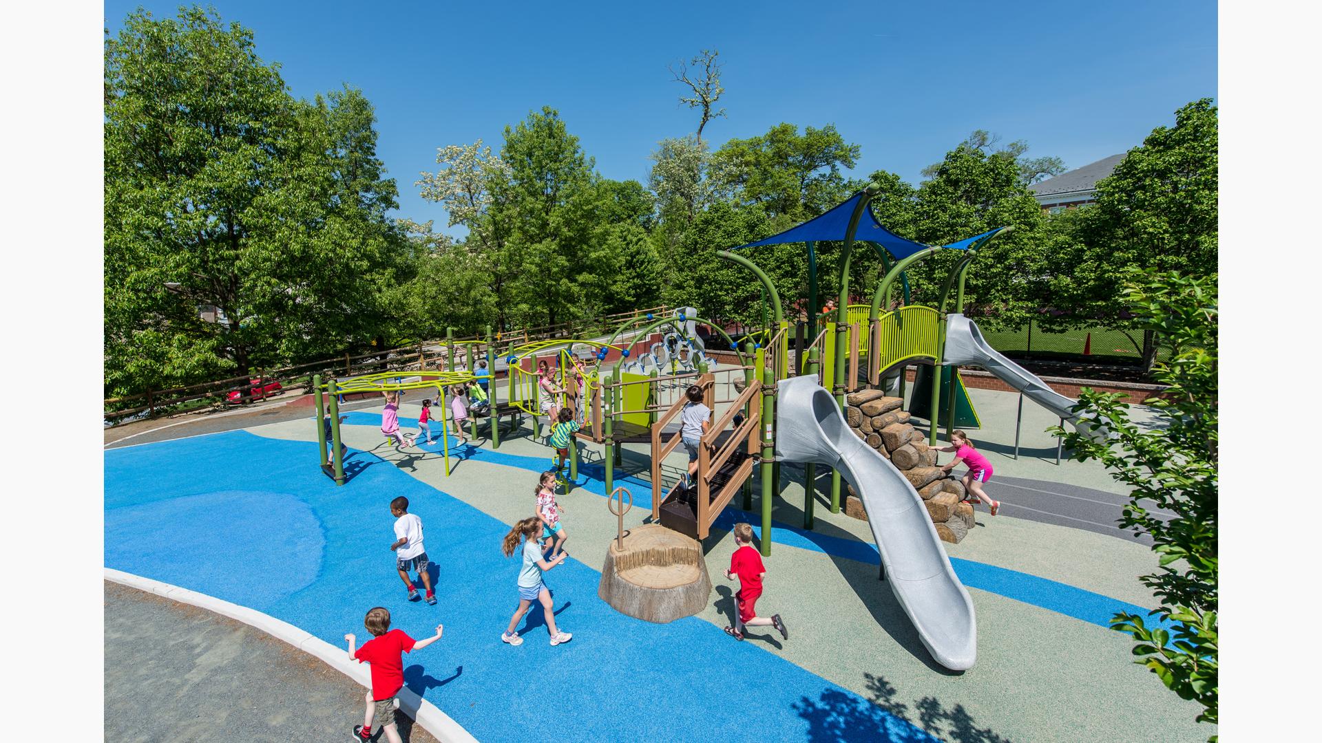 Key Elementary School, Washington, DC.  Evos® playsystem and the PlayBooster® playstructure, plus a number of nature-inspired components.