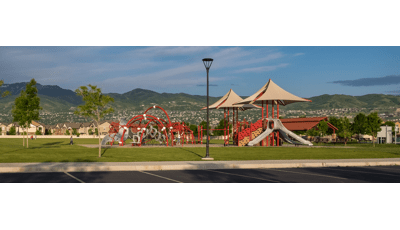 Foxboro Park features an Evos® playsystem and Mobius® Climber, as well as a PlayBooster® play structure, complete with slides, climbers, bridges and, integrated CoolToppers® Shade Products.