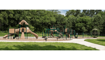 PlayBooster and Playshaper play systems at Shadow Woods Park. Freestanding Global Motin and other are present on the playground.
