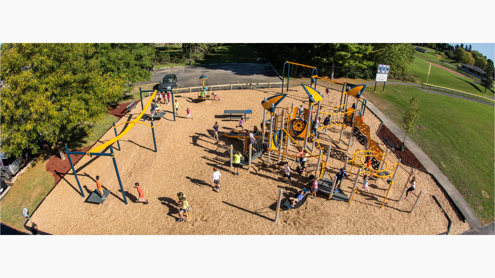 Looking down on children playing in State Street Intermediate School playground.