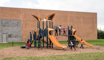 LeGore Park, Indianapolis, IN includes climbers to slides to sensory play panels, and Vibe® roofs.