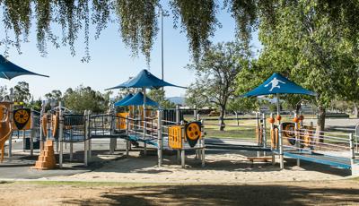 Mason Park, Chatsworth, CA. A medieval-themed playground featuring TuffRider® Horse. Plus, the sports-themed PlayBooster® play structure. As we as the We-saw™ and Oodle Swing.
