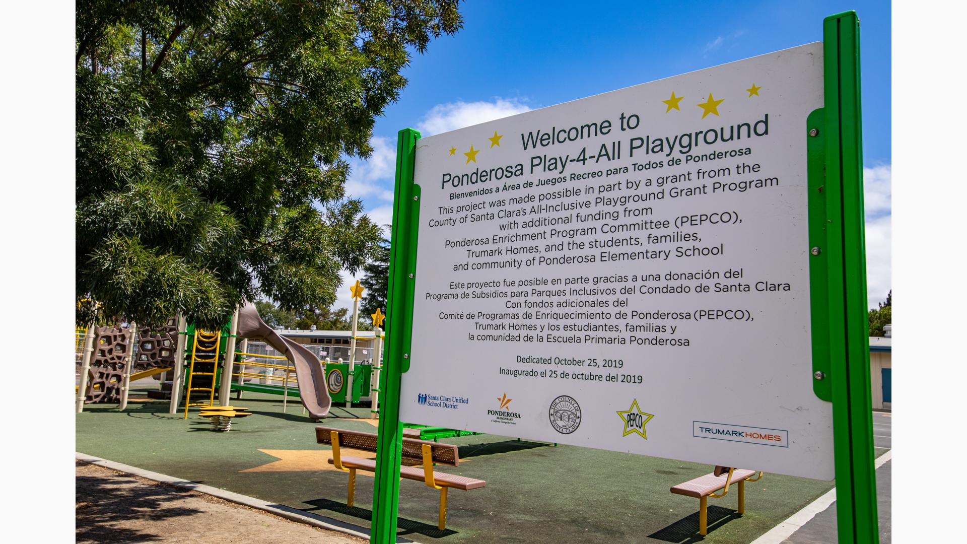 Welcome to Ponderosa Elementary playground sign