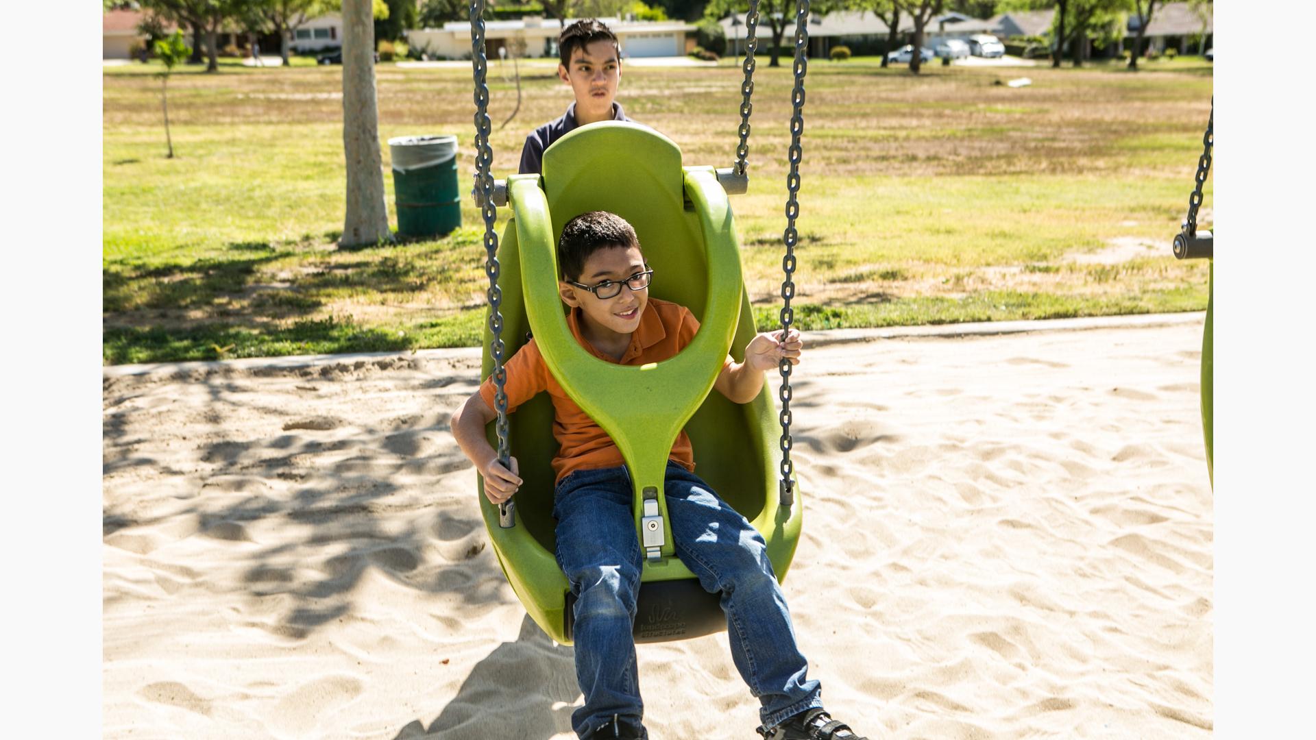 The Molded Bucket Seat with Harness and Chains for Ages 5 to 12 is a great swing seat option for all abilities