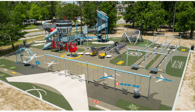 Elevated view of a airport themed playground.