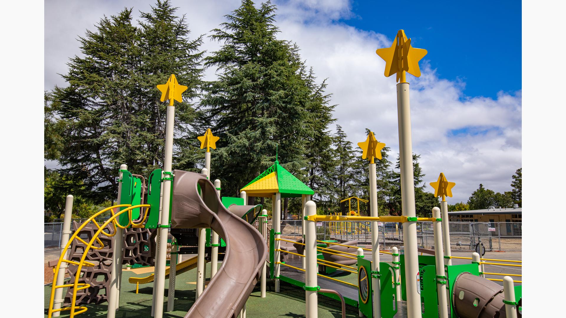 Ponderosa Elementary playground - view of slides and ramps