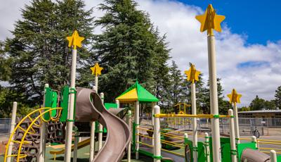 Ponderosa Elementary playground - view of slides and ramps