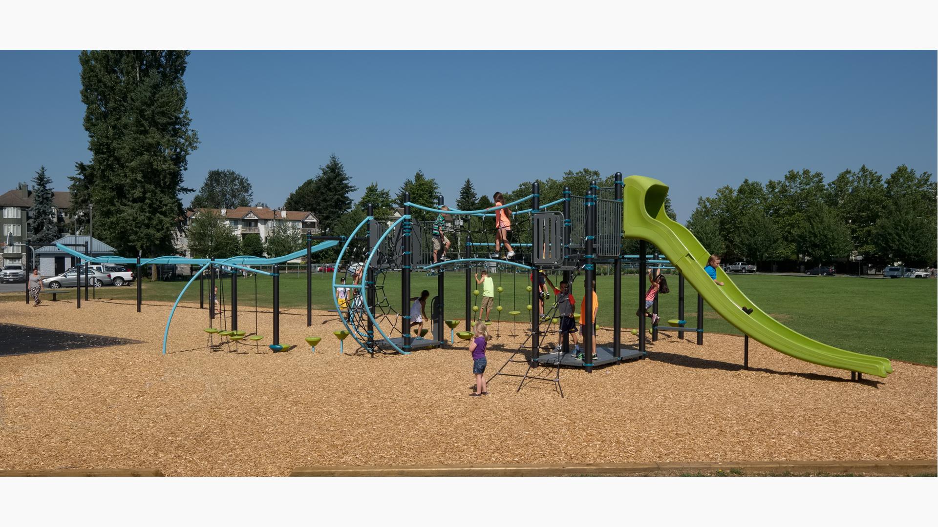 Linwood Park Langley, BC featuring PlayBooster® Netplex® play structure and The ZipKrooz®
