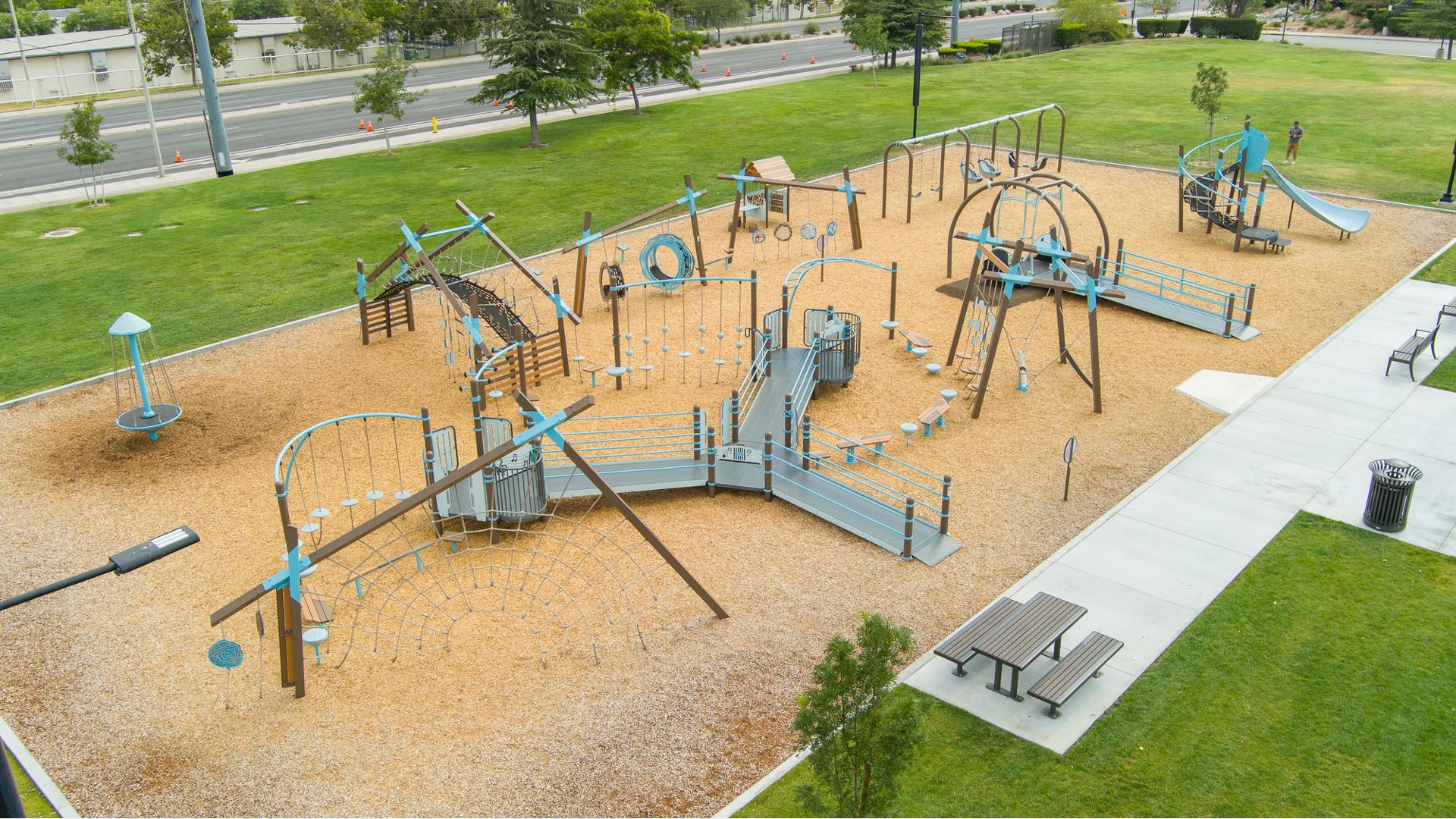 Elevated view of a community park playground.