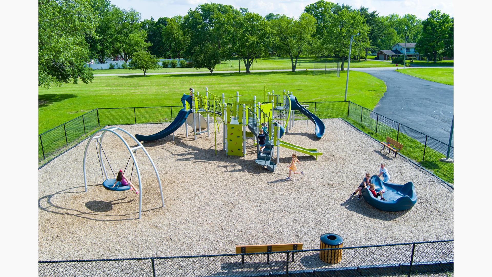 Elevated view of a school playground.