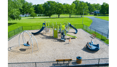 Elevated view of a school playground.