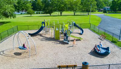 Elevated view of a school playground.