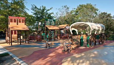 Folsom Park in Folsom, CA. A Wild West theme. , created in partnership with Shane’s Inspiration. This inclusive playground for children ages 2 to 5.