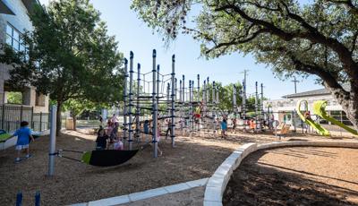 Three different net structures and slides connected together for pure playground enjoyment.