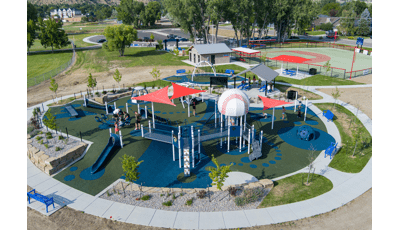 Elevated view of a baseball themed playground.