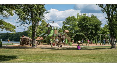 Orono Park, Elk River, MN features a  tower tree house as the main play structure.  In addition, there are nature-inspired rock climbers, swings, spinners and more. The park also includes the HealthBeat® outdoor fitness system for parents.