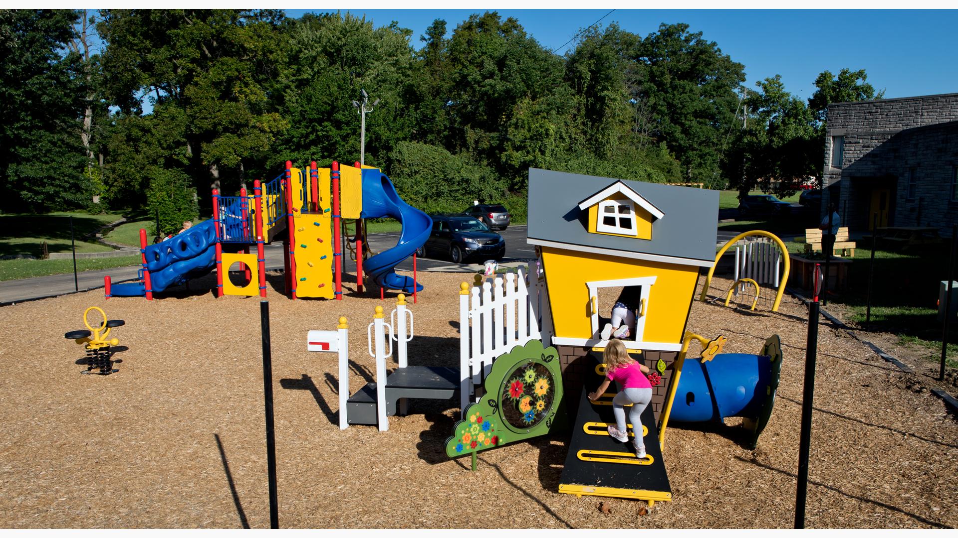 Old Bethel United Methodist Church
Indianapolis, IN.  AKABOOM!-built playground, features a PlayBooster® play structure packed with playground climbers, slides and activity panels. Additionally, Loft--part of the Smart Play® family--delivers climbers, tunnels, slides and more. Plus, freestanding play components like the Bobble Rider™ and Rhapsody® Warble®.
