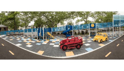 Laurelton West Playground Laurelton, NY features The ramped play structure delivers climbers, playground slides and sensory play panels, plus car-themed structures.