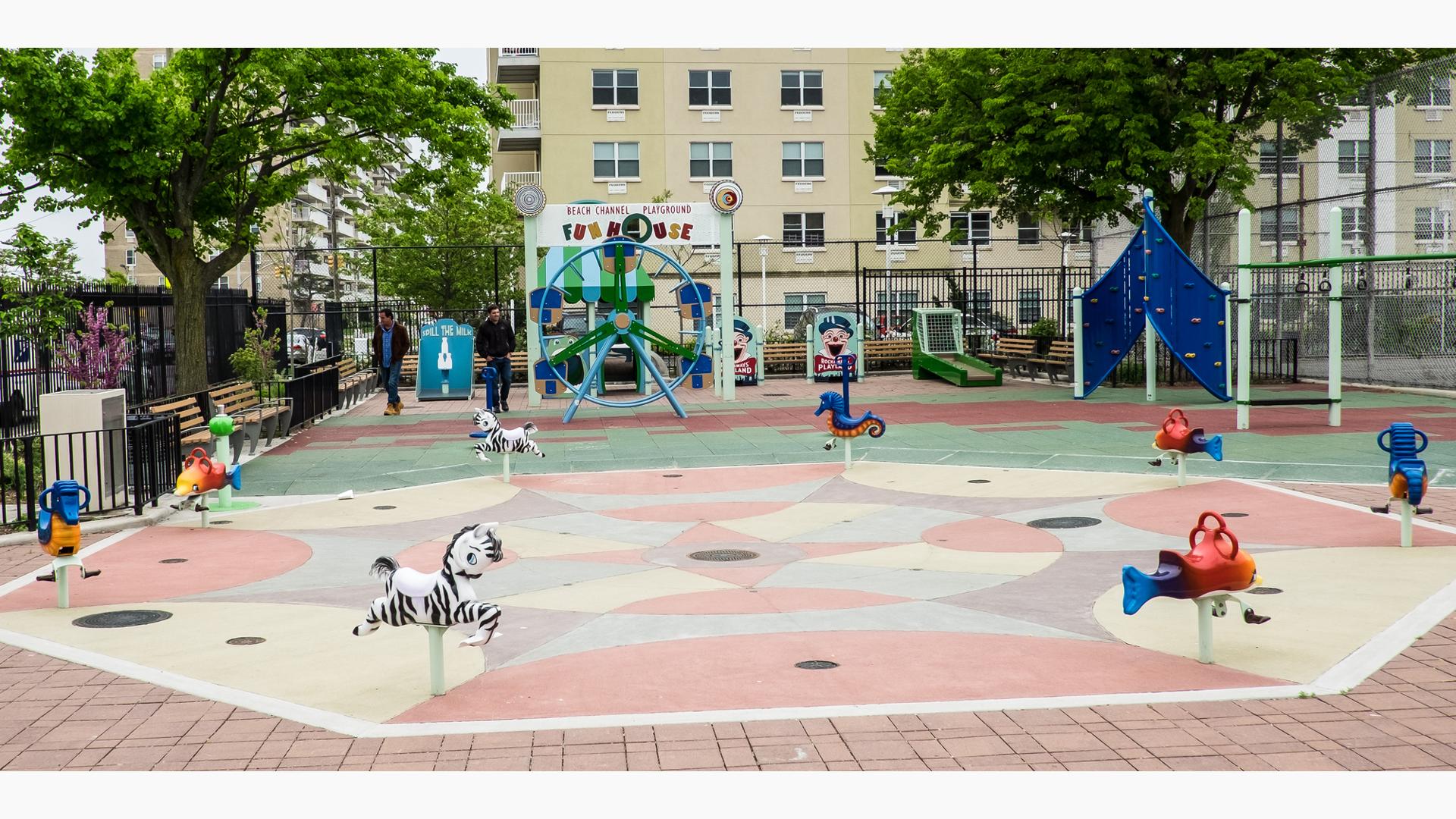 Beach Channel Playground. A carnival fun house themed park