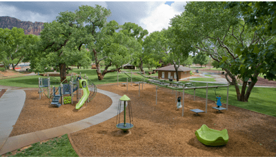 Cottonwood Park accommodate kids ages 2 to 5 and 5 to 12 featuring the ZipKrooz®, spinners and a PlayBooster® play structure with net climbers, slides and GeoPlex® climbing panels. The second playground 5 to 12-year-olds includes Netplex® play structure, a We-Saw™ and Oodle® Swing. The play area for toddlers and preschoolers features the Weevos® play system with age-appropriate challenges.