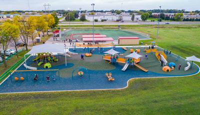 North Mankato Fallenstein Playground and Miracle League North Mankato, MN.  The playground area includes PlayBooster® and Weevos® play structures. There are loads of freestanding play components including the ZipKrooz®, Global Motion®, Sway Fun® glider, We-Saw™ and Cozy Dome® among others. Plus, a custom playground net climber as well.