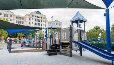 Cook Childrens Hospital playground featuring ramps and Roller Slide