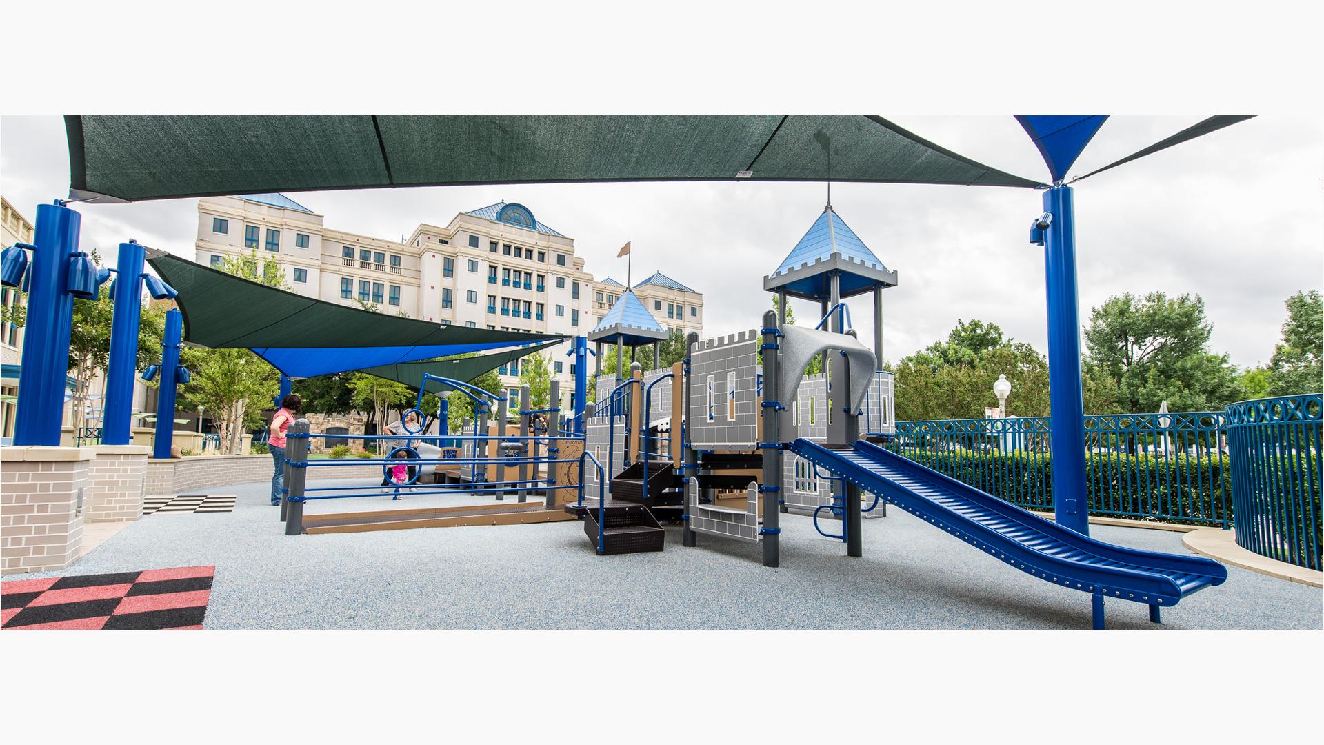 Cook Childrens Hospital playground featuring ramps and Roller Slide