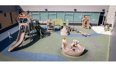 Elevated view of a childcare facility playground.
