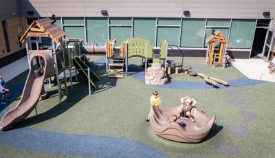Elevated view of a childcare facility playground.