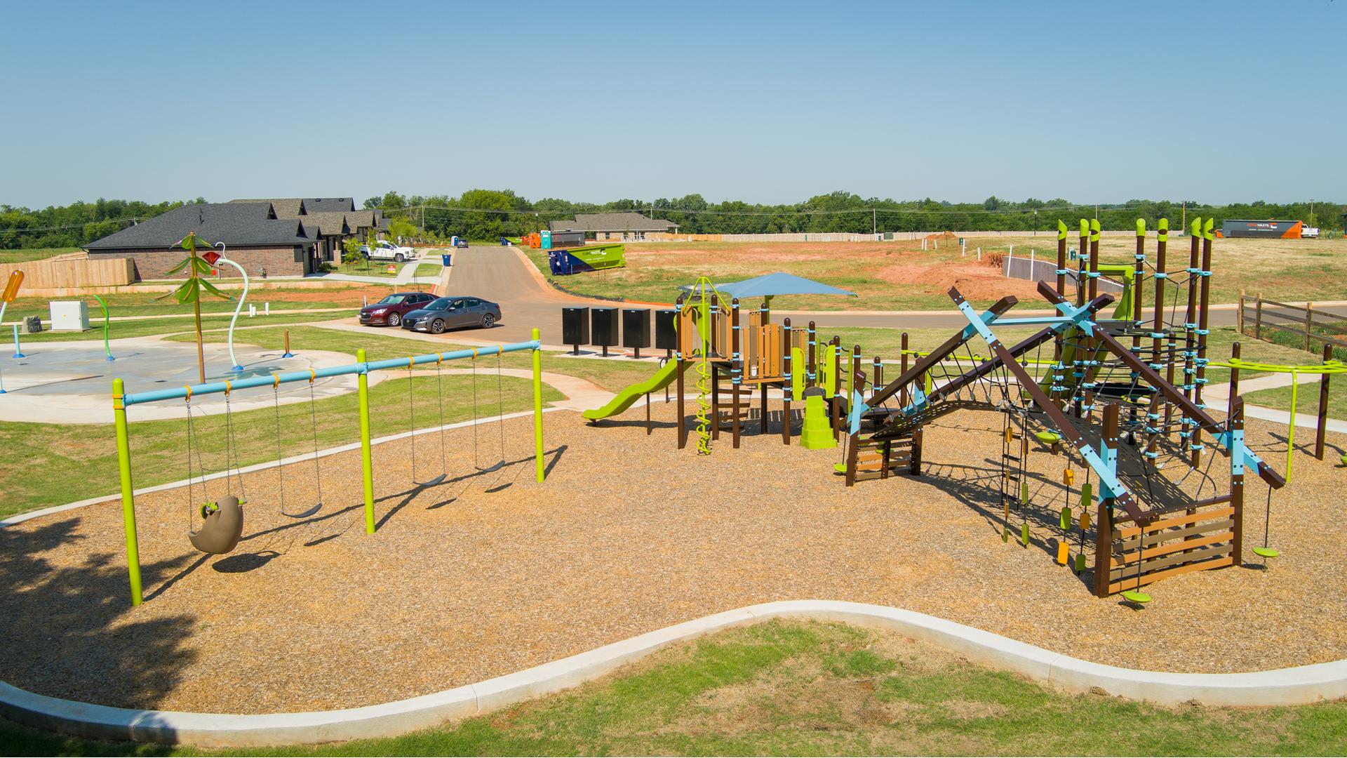 Elevated view of a park playground with no children on it.