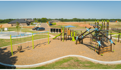 Elevated view of a park playground with no children on it.