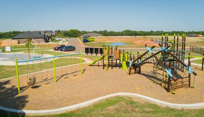 Elevated view of a park playground with no children on it.