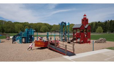 Lakewood Elementary School, Holland, MI. A custom lighthouse-themed PlayBooster® playground.