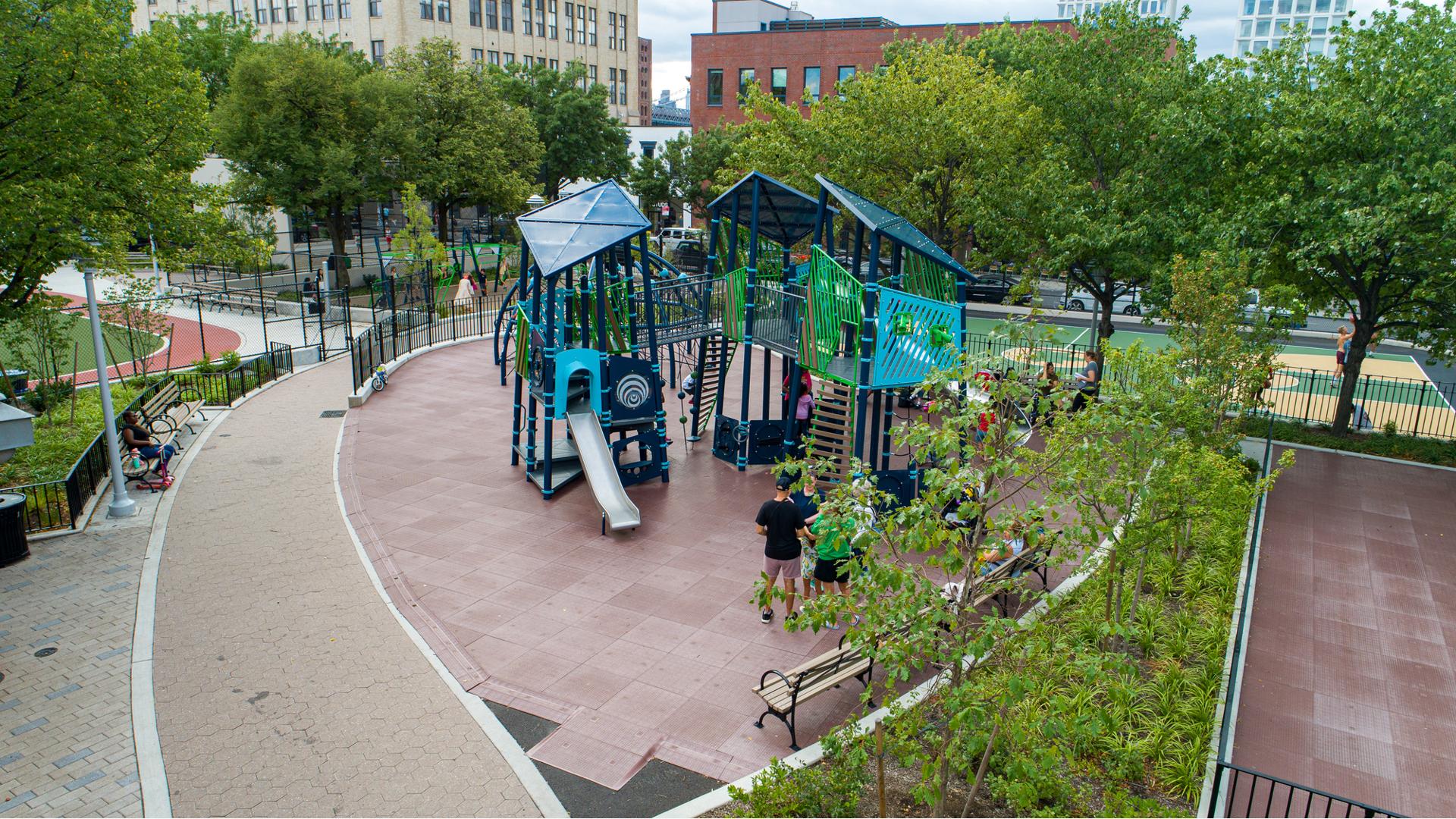 William E. Sheridan Playground Playground Towers in urban city park
