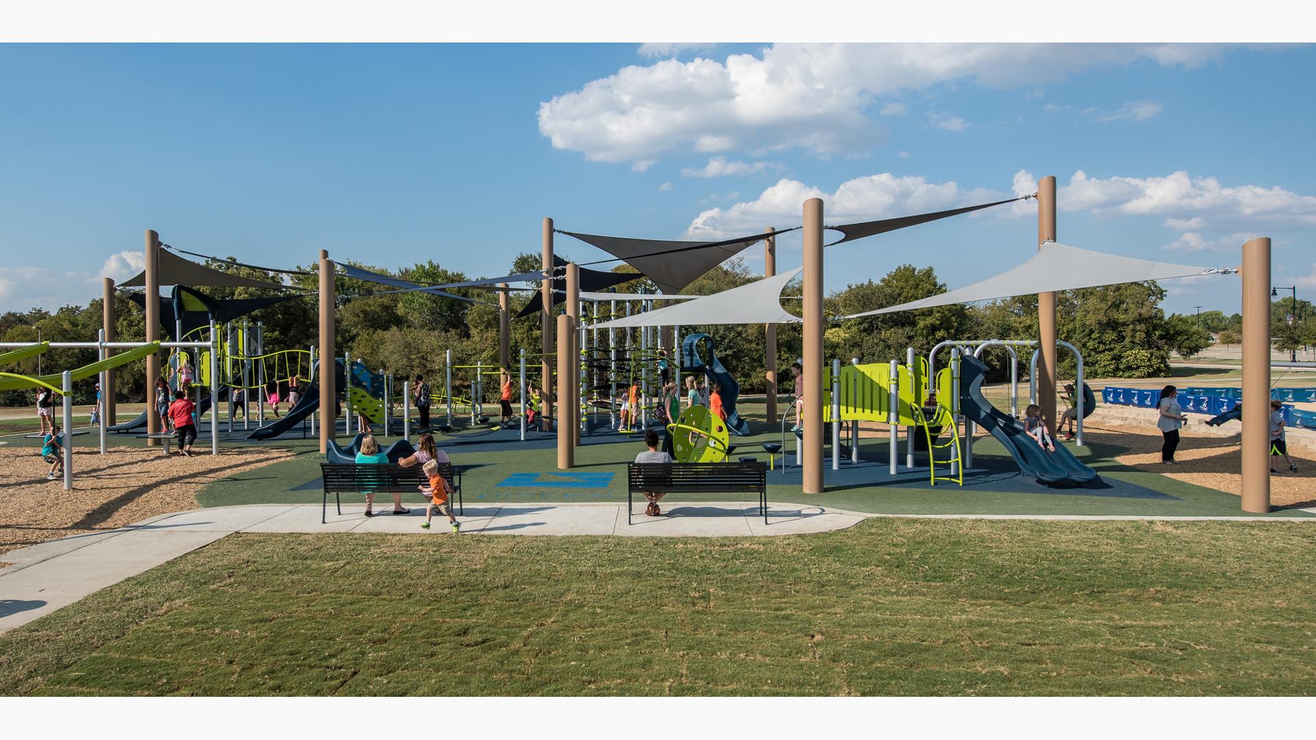 Little Elm Park in Little Elm, TX with new SkyWays® Shade Products.