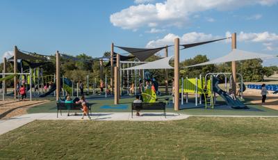 Little Elm Park in Little Elm, TX with new SkyWays® Shade Products.