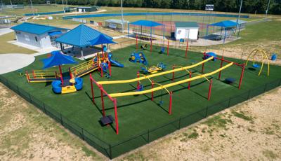 Miracle League of Monticello Monticello, AR, features a ramped PlayBooster® play structure, a Sway Fun® glider, playground slides and sensory panels. Additionally, there is a We-Go-Round®, ZipKrooz®, We-saw™ and Sensory Play Center® as well.