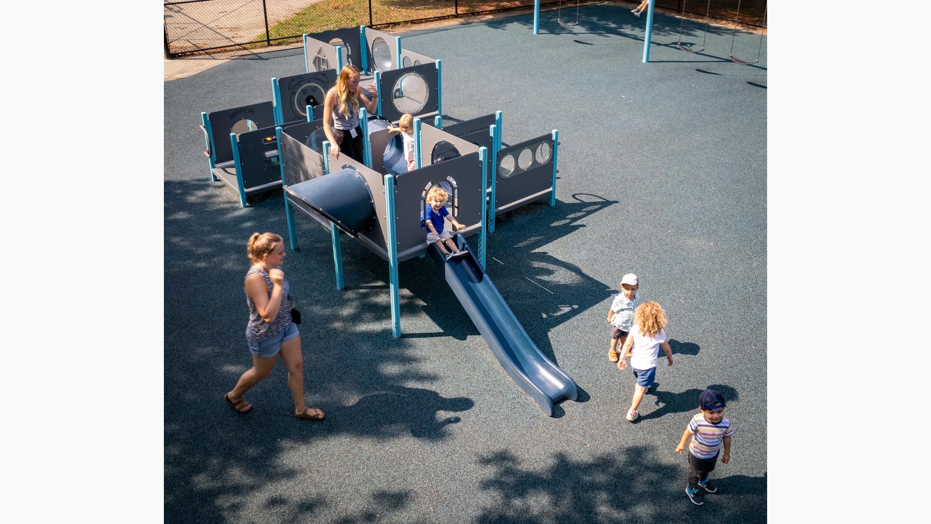 Aerial of children playing on Playshaper playscape