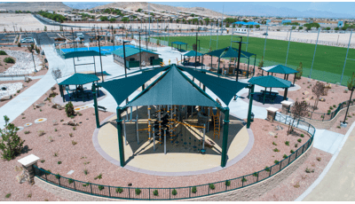 Olympia Park, Las Vegas, NV features the Canyon Collection™ rock climbers combined with the playground nets of the Netplex® playsystem. Plus, SkyWays® shade products.
