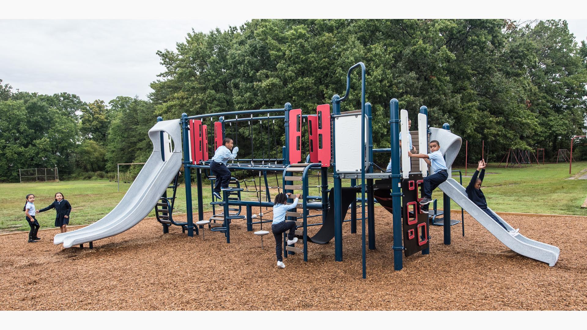 Children of Princeton Elementary School climb and slide on Smart Play®: Venti®.