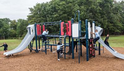 Children of Princeton Elementary School climb and slide on Smart Play®: Venti®.