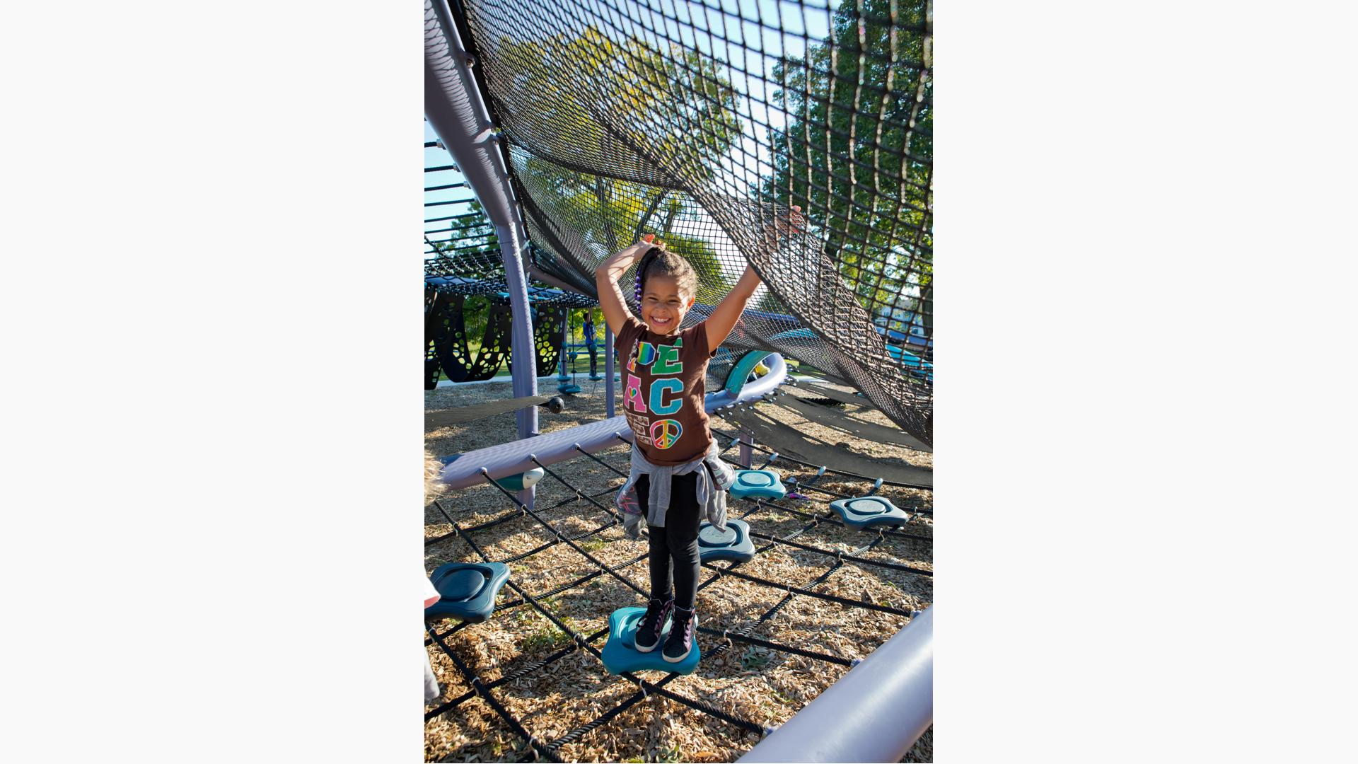 Blue Cargo Rope Net Kids Climbing Playground Fun — Stock Photo