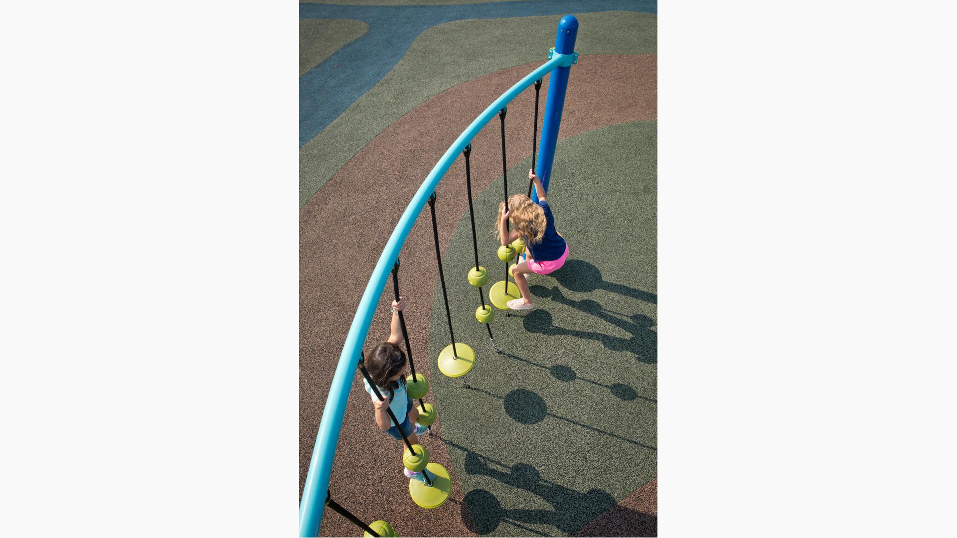 Overhead of Children playing on SwiggleKnots™ Bridge