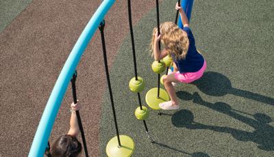 Overhead of Children playing on SwiggleKnots™ Bridge