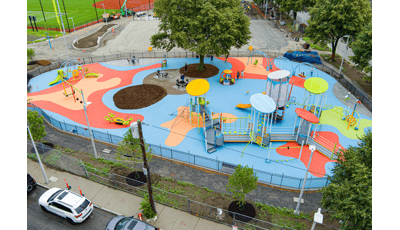 Elevated view of a paint and art themed playground.