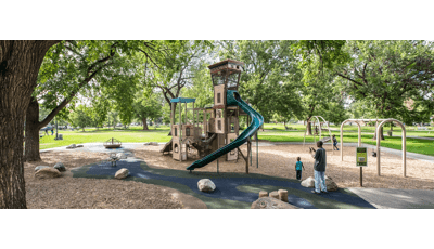 Mestizo-Curtis Park Denver, CO. This unique playground comes equipped with PlayBooster® play structure enclosed with DigiFuse® panels.